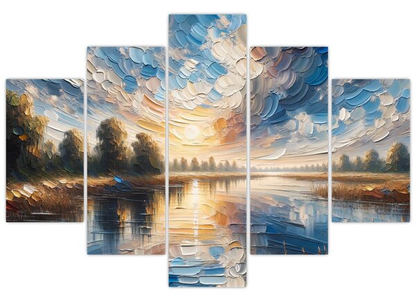 Obraz - Maľba slnka nad vodou (150x105 cm)