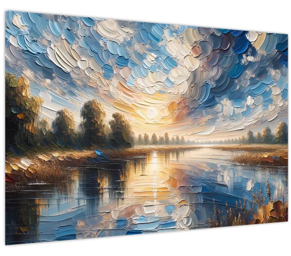 Obraz - Maľba slnka nad vodou (90x60 cm)