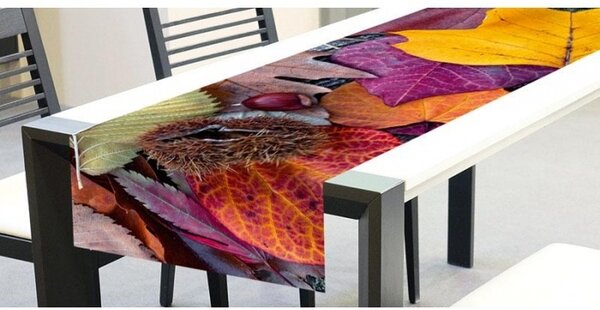 DIMEX | Behúň na stôl Podzimní listí TS 013 | fialová, žltá, hnedá | 40 x 140 cm