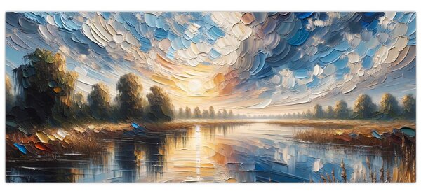 Obraz - Maľba slnka nad vodou (120x50 cm)