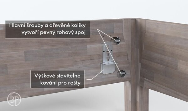 Zvýšená posteľ dvojlôžko z masívu CONSTANTA, masív buk