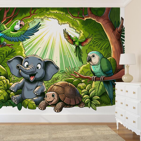 Fototapeta - Šťastné zvieratká v džungli (147x102 cm)