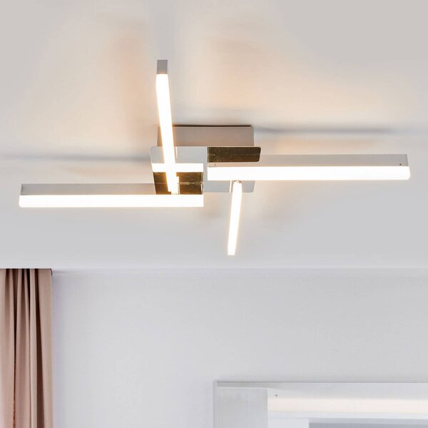Lindby LED stropné svietidlo Patrik, 59 cm, 4 svetlá, chróm, IP44, Chrómová / strieborná, Kúpeľňa, kov, Moderný, Stropné svetlo