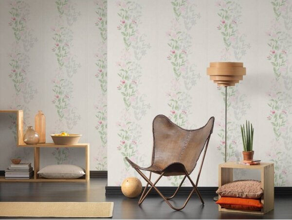 A.S. Création | Vliesová tapeta na stenu Blooming 37266-1 | 0,53 x 10,05 m | krémová, zelená, ružová
