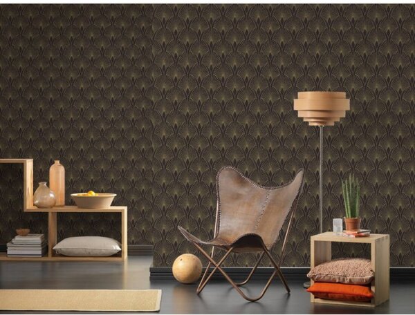 A.S. Création | Vliesová tapeta na stenu New Walls 37427-3V | 0,53 x 10,05 m | zlatá, čierna