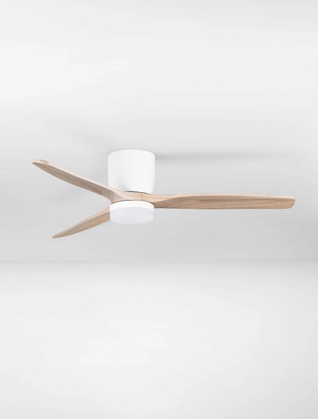 LED bielo-drevené designové stropné svietidlo Aloa s diaľkovým ovládaním