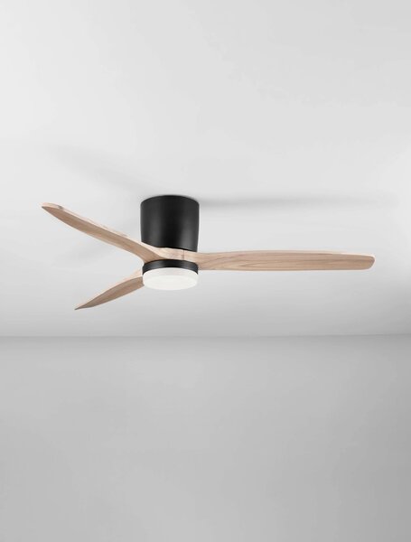 LED čierno-drevené dizajnové stropné svietidlo Aloa s diaľkovým ovládaním 18W