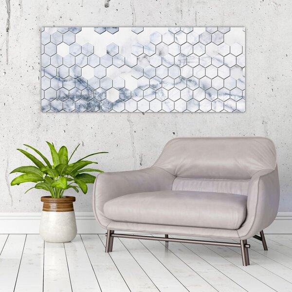 Obraz - Mramorované hexagóny (120x50 cm)