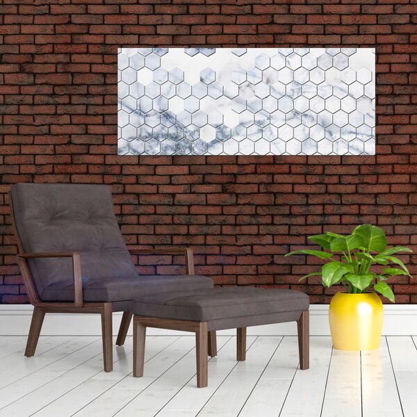 Obraz - Mramorované hexagóny (120x50 cm)