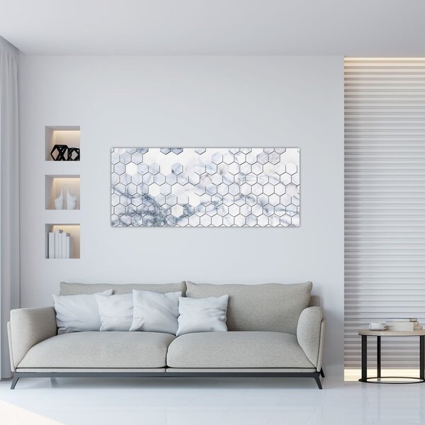 Obraz - Mramorované hexagóny (120x50 cm)