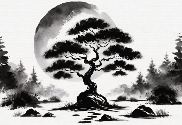 Fototapeta - Čiernobiela bonsai (147x102 cm)