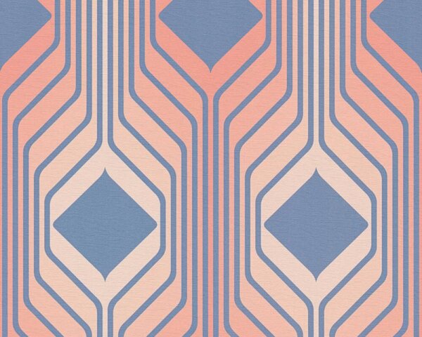 A.S. Création | Vliesová tapeta na stenu Retro Chic 39532-2 | 0,53 x 8,5 m | marhuľová, oranžová, modrá