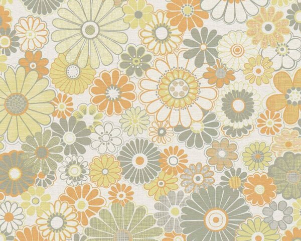 A.S. Création | Vliesová tapeta na stenu Retro Chic 39535-3V | 0,53 x 8,5 m | krémová, zelená, oranžová, viacfarebná