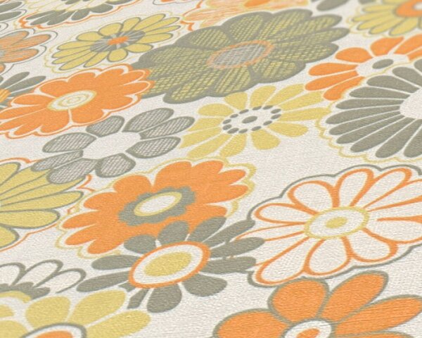 A.S. Création | Vliesová tapeta na stenu Retro Chic 39535-3V | 0,53 x 8,5 m | krémová, zelená, oranžová, viacfarebná