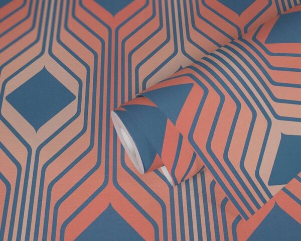 A.S. Création | Vliesová tapeta na stenu Retro Chic 39532-2 | 0,53 x 8,5 m | marhuľová, oranžová, modrá