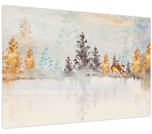 Obraz - Akvarelový les (90x60 cm)