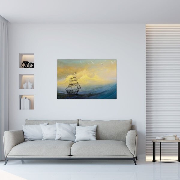 Obraz - Maľba lode na mori (90x60 cm)