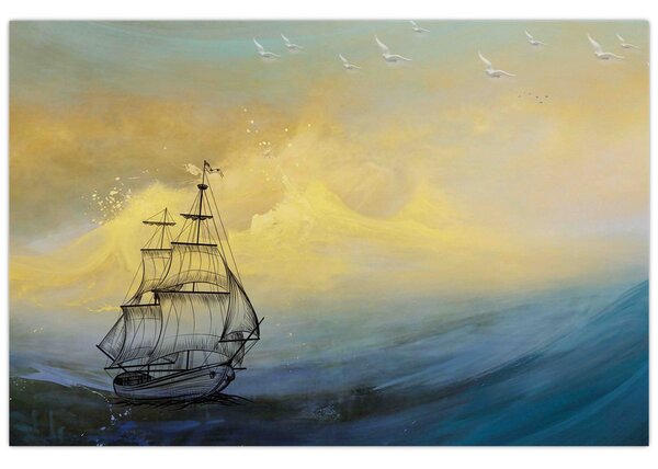 Obraz - Maľba lode na mori (90x60 cm)