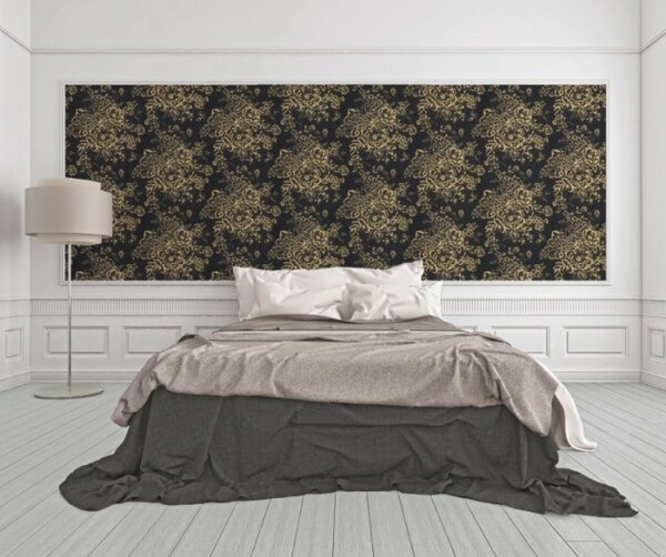 A.S. Création | Vliesová tapeta na stenu Metallic Silk 30657-7 | 0,53 x 10,05 m | čierna, zlatá