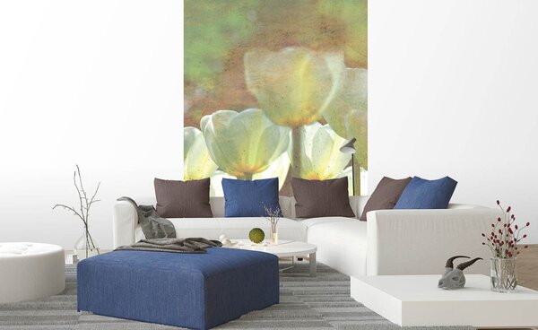 DIMEX | Vliesové fototapety na stenu Astrakt biele tulipány MS-2-0385 | 150 x 250 cm | zelená, biela, žltá, viacfarebná