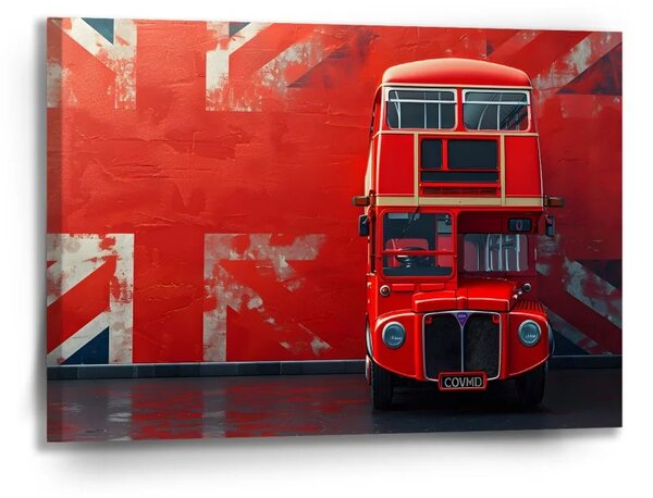 Sablio Obraz Červený poschodový autobus Vlajka - 90x60 cm