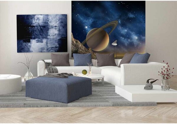 DIMEX | Vliesová fototapeta na stenu Vesmír MS-3-0187 | 225 x 250 cm | béžová, modrá, žltá