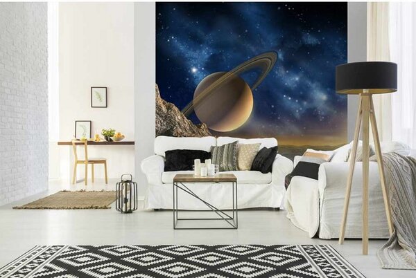 DIMEX | Vliesová fototapeta na stenu Vesmír MS-3-0187 | 225 x 250 cm | béžová, modrá, žltá