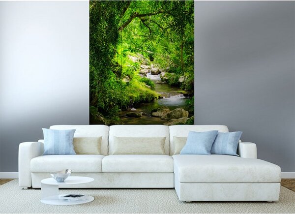 DIMEX | Vliesové fototapety na stenu Horský potok MS-2-0079 | 150 x 250 cm | zelená, béžová