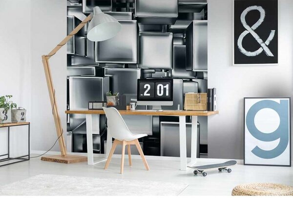 DIMEX | Vliesová fototapeta na stenu 3D metalové kocky MS-3-0285 | 225 x 250 cm | metalická, čierna