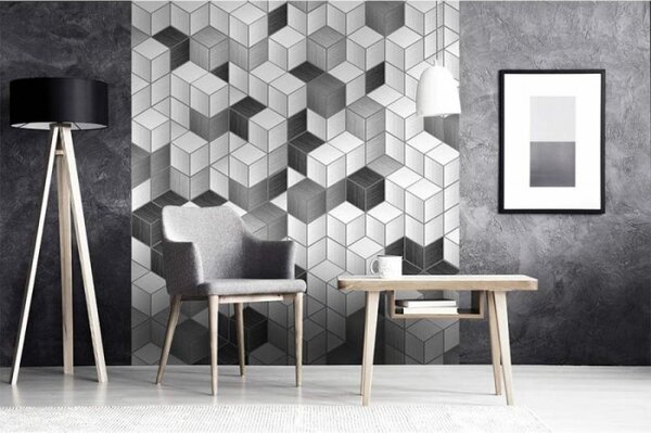 DIMEX | Vliesová fototapeta na stenu Bloky kocky MS-3-0301 | 225 x 250 cm | čierna, biela