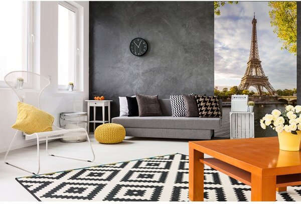 DIMEX | Vliesové fototapety na stenu Seina v Paríži MS-2-0028 | 150 x 250 cm | zelená, šedá, béžová