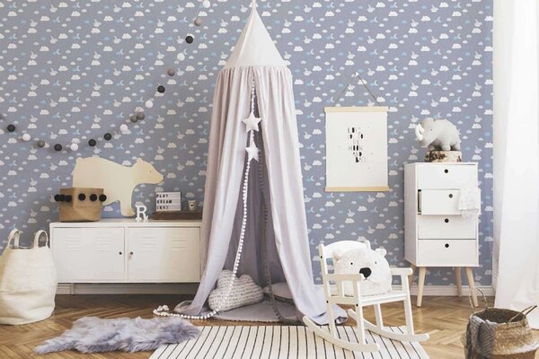 A.S. Création | Vliesová tapeta na stenu Little Love 38125-2 | 0,53 x 10,05 m | modrá, biela, šedá