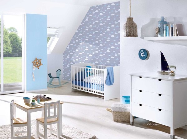 A.S. Création | Vliesová tapeta na stenu Little Love 38125-2 | 0,53 x 10,05 m | modrá, biela, šedá