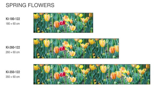 DIMEX | Fototapeta do kuchyne Tulipány KI-180-122 | 180 x 60 cm | zelená, červená, žltá