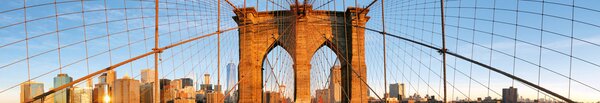 DIMEX | Fototapeta do kuchyne Brooklynský most KI-350-116 | 350 x 60 cm | modrá, oranžová, hnedá