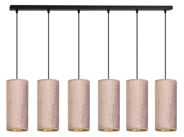 Závesná lampa Joni textil 6-pl, dlhá, ružová-zlatá