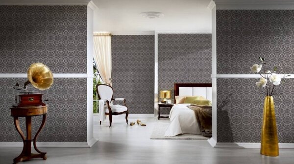 A.S. Création | Vliesová tapeta na stenu Versace 37049-5 | 0,70 x 10,05 m | hnedá, metalická, šedá