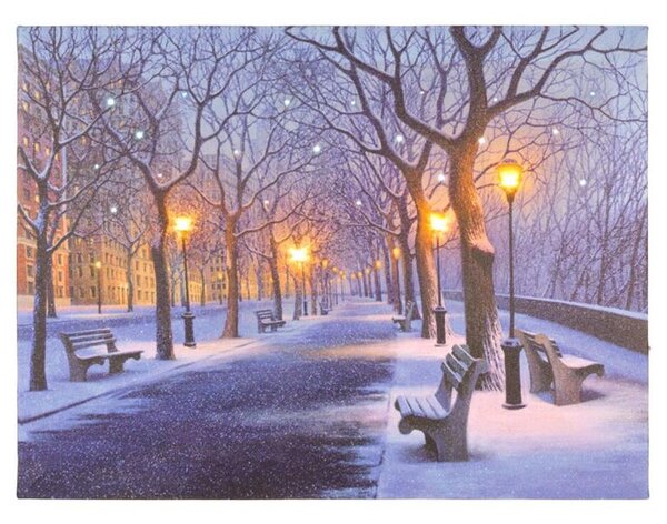Nástenná maľba zimný večer, 4 LED, 30 x 40 cm