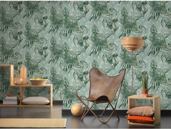 A.S. Création | Vliesová tapeta na stenu Greenery 36820-1 | 0,53 x 10,05 m | zelená, biela