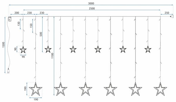 LED záves CD002-138 farebné hviezdy, s diaľkovým ovládaním