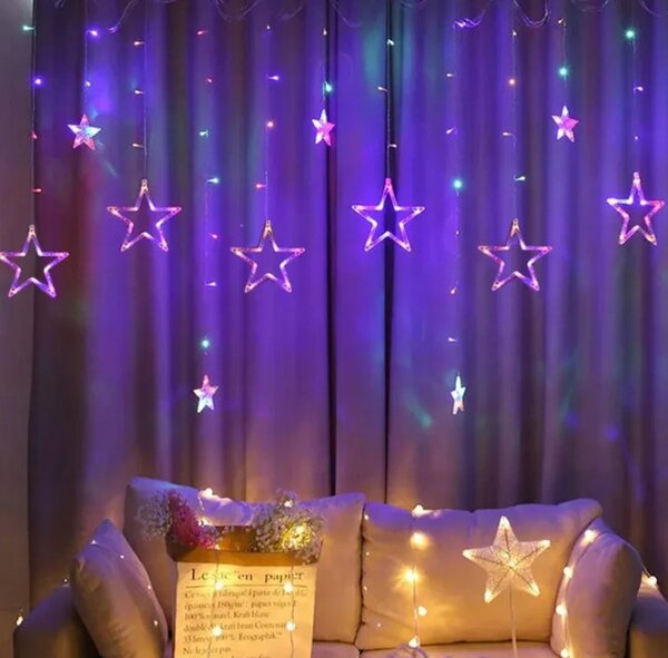 LED záves CD002-138 farebné hviezdy, s diaľkovým ovládaním
