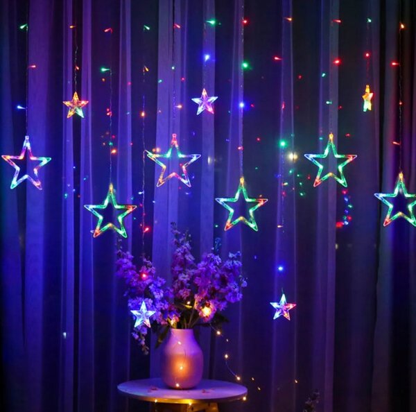 LED záves CD002-138 farebné hviezdy, s diaľkovým ovládaním