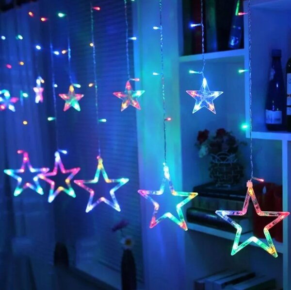 LED záves CD002-138 farebné hviezdy, s diaľkovým ovládaním