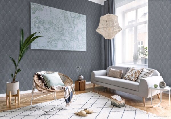 A.S. Création | Vliesová tapeta na stenu Pop Style 37482-2 | 0,53 x 10,05 m | čierna, metalická, šedá