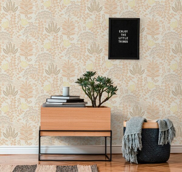 A.S. Création | Vliesová tapeta na stenu Famous Garden 39349-1 | 0,53 x 10,05 m | oranžová, žltá, biela