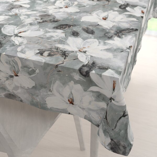 Biante Zamatový obdĺžnikový obrus Tamara TMR-016 Designové kvetiny na sivozelenom 50x100 cm