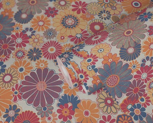A.S. Création | Vliesová tapeta na stenu Retro Chic 39535-4 | 0,53 x 8,5 m | krémová, žltá, červená, modrá, oranžová, viacfarebná