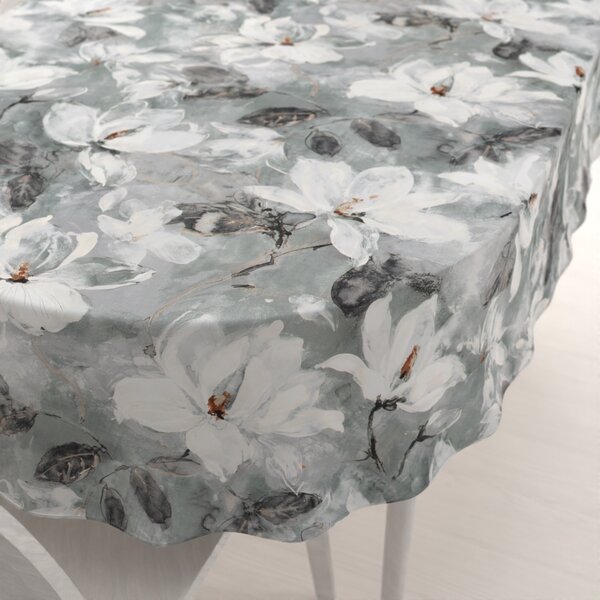 Biante Zamatový oválny obrus Tamara TMR-016 Designové kvetiny na sivozelenom 100x140 cm