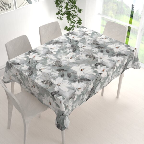Biante Zamatový obdĺžnikový obrus Tamara TMR-016 Designové kvetiny na sivozelenom 50x100 cm