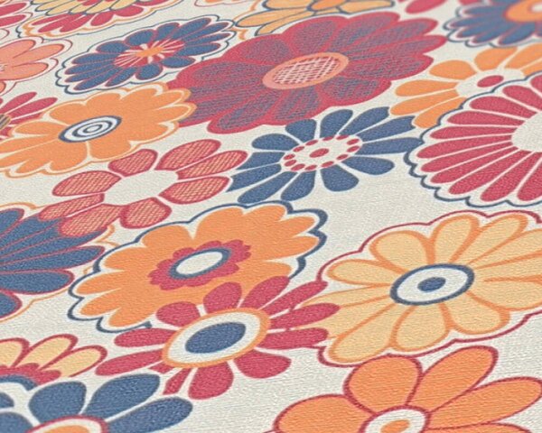 A.S. Création | Vliesová tapeta na stenu Retro Chic 39535-4 | 0,53 x 8,5 m | krémová, žltá, červená, modrá, oranžová, viacfarebná